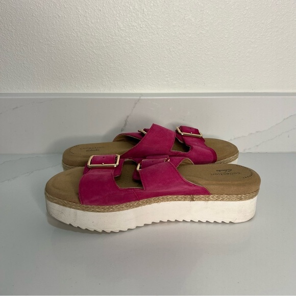 Clarks Collection Lana Beach Slide Sandals Pink Leather Platform Size 8.5 - Picture 9 of 11